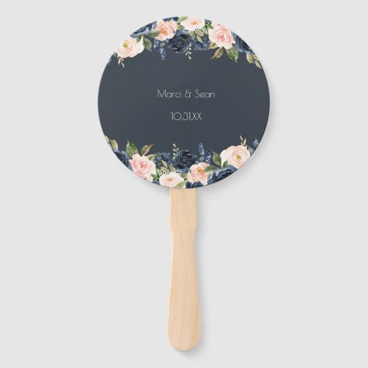 Blush en Navy Bruiloft Fans Bruiloft Hand Fan Handwaaier (Achterkant)