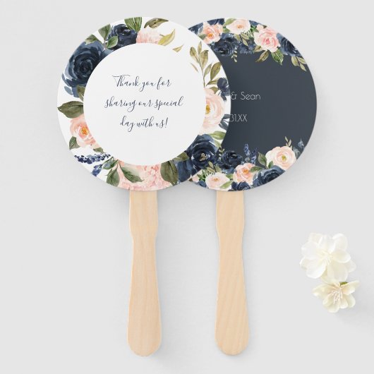 Blush en Navy Bruiloft Fans Bruiloft Hand Fan Handwaaier (Voorkant en achterkant)