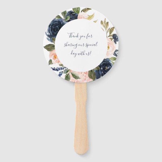 Blush en Navy Bruiloft Fans Bruiloft Hand Fan Handwaaier (Voorkant)