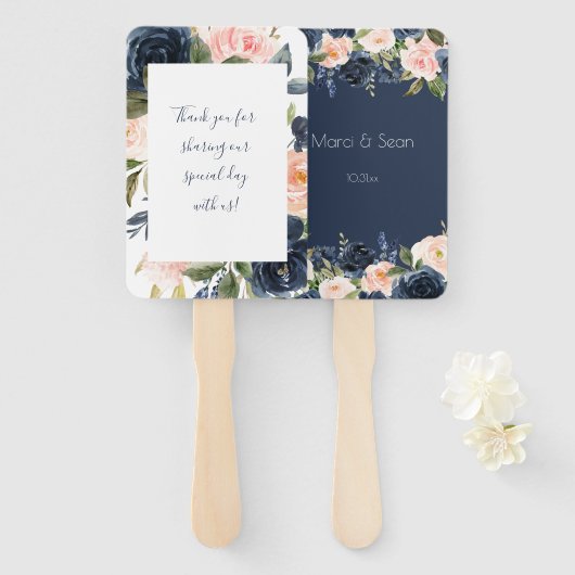 Blush en Navy Bruiloft Hand Fans Handwaaier (Voorkant en achterkant)