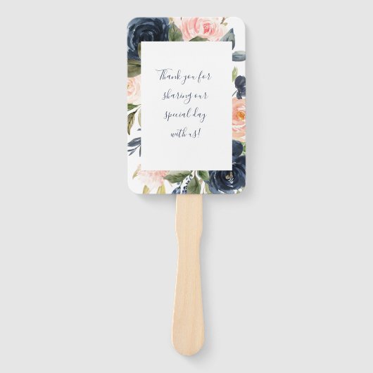 Blush en Navy Bruiloft Hand Fans Handwaaier (Voorkant)