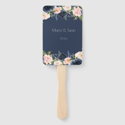 Blush en Navy Bruiloft Hand Fans Handwaaier (Achterkant)