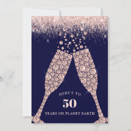 Blush en Navy Champagne Toast 50e Verjaardagsfeest Kaart