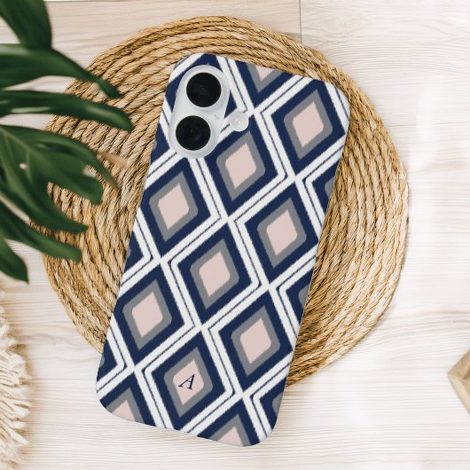 Blush en Navy Diamond Ikat Patroon Monogram Case-Mate iPhone Case