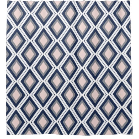 Blush en Navy Diamond Ikat Pattern Douchegordijn (Voorkant)