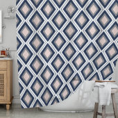 Blush en Navy Diamond Ikat Pattern Douchegordijn