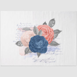 Blush en Navy Floral Ephemera Series Design 13 Tissuepapier