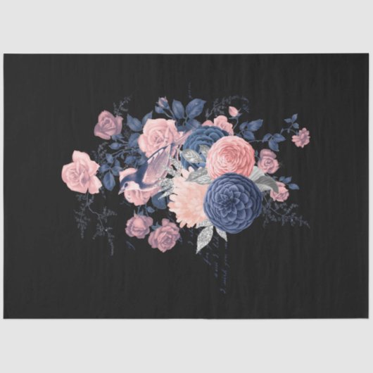 Blush en Navy Floral Ephemera Series Design 15 Tissuepapier (Voorkant)