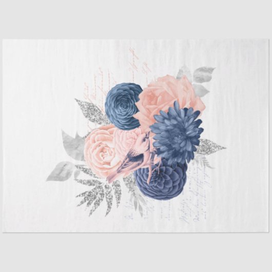 Blush en Navy Floral Ephemera Series Design 17 Tissuepapier (Voorkant)