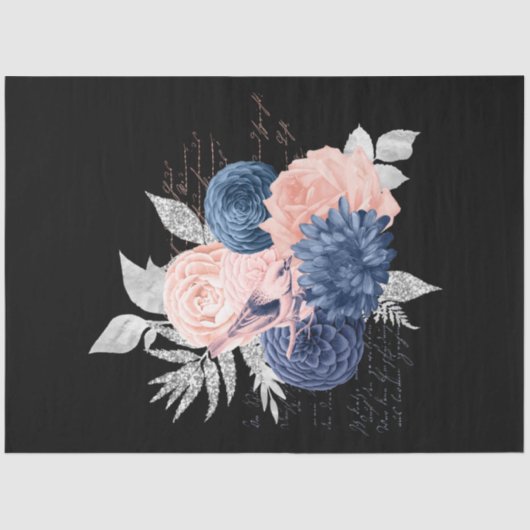 Blush en Navy Floral Ephemera Series Design 18 Tissuepapier (Voorkant)