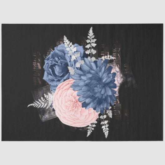 Blush en Navy Floral Ephemera Series Design 19 Tissuepapier (Voorkant)