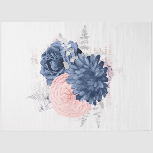 Blush en Navy Floral Ephemera Series Design 20 Tissuepapier (Voorkant)