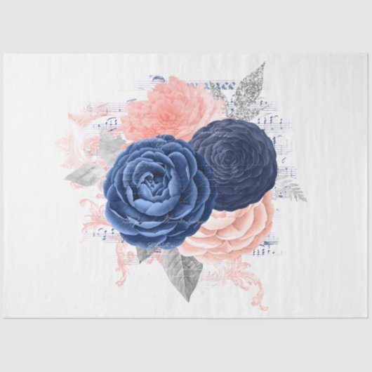 Blush en Navy Floral Ephemera Series Design 4 Tissuepapier (Voorkant)