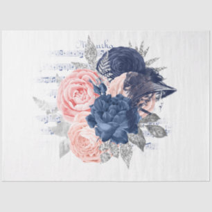 Blush en Navy Floral Ephemera Series Design 8 Tissuepapier