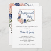 Blush en Navy Floral Geometric | Engagement Party Kaart (Voorkant / Achterkant)