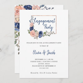 Blush en Navy Floral Geometric | Engagement Party Kaart