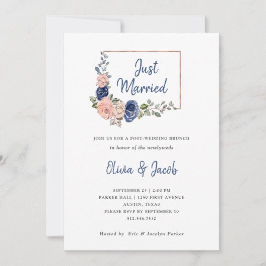 Blush en Navy Floral Geometric | Gewoon gehuwd Kaart (Voorkant)