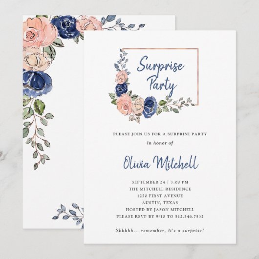 Blush en Navy Floral Geometric | Verzekeringsparti Kaart (Voorkant / Achterkant)