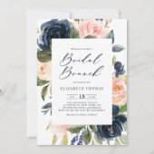 Blush en Navy Floral Lijst Herfst Bridal Brunch Kaart (Voorkant)