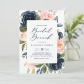 Blush en Navy Floral Lijst Herfst Bridal Brunch Kaart (Staand voorkant)