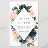 Blush en Navy Floral Lijst huwelijksuitnodiging (Voorkant)