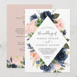 Blush en Navy Flowers | Alles-in-één-bruiloft wit Kaart