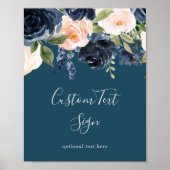 Blush en Navy Flowers | Blauw aangepast tekstoptek Poster (Voorkant)