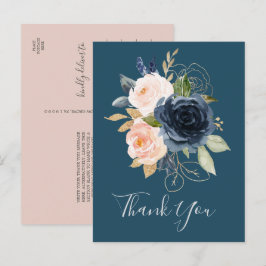 Blush en Navy Flowers | Blauw bedankt Briefkaart