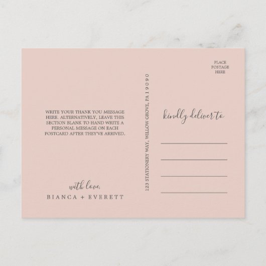 Blush en Navy Flowers | Blauw bedankt Briefkaart (Achterkant)