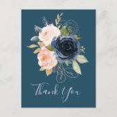 Blush en Navy Flowers | Blauw bedankt Briefkaart (Voorkant)