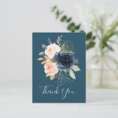 Blush en Navy Flowers | Blauw bedankt Briefkaart (Staand voorkant)