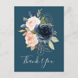 Blush en Navy Flowers | Blauw bedankt Briefkaart