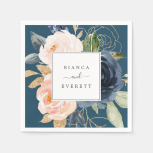 Blush en Navy Flowers   Blauw huwelijk Servet