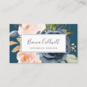 Blush en Navy Flowers | Blauw Visitekaartje (Voorkant)