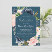 Blush en Navy Flowers | Blauwe bevestiging Kaart (Staand voorkant)