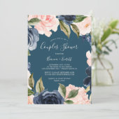 Blush en Navy Flowers | Blauwe stelletster Kaart (Staand voorkant)