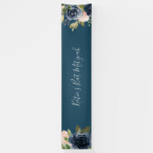 Blush en Navy Flowers | Blue Bat Mitzvah Spandoek (Verticaal)