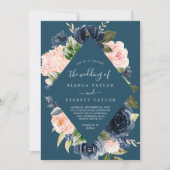 Blush en Navy Flowers | Blue Diamond Wedding Kaart (Voorkant)