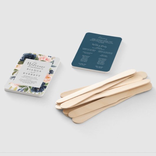 Blush en Navy Flowers | Gray Wedding Programme Fan Handwaaier (Niet-gemonteerd)