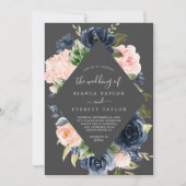 Blush en Navy Flowers | Grijs in één huwelijk Kaart (Voorkant)