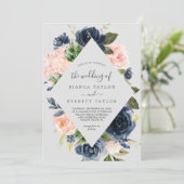 Blush en Navy Flowers | Grijs in één huwelijk Kaart (Staand voorkant)