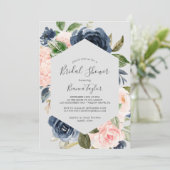Blush en Navy Flowers | Licht grijs Vrijgezellenfe Kaart (Staand voorkant)