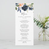 Blush en Navy Flowers | Menu Wit-weddenschap (Staand voorkant)