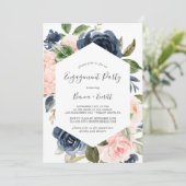 Blush en Navy Flowers | White Engagement Party Kaart (Staand voorkant)