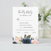 Blush en Navy Flowers White Menu Keuze RSVP-kaart (Staand voorkant)