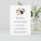 Blush en Navy Flowers White Reception Kaart invoeg (Staand voorkant)