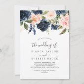 Blush en Navy Flowers | White the Wedding of Kaart (Voorkant)