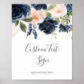 Blush en Navy Flowers | Wit aangepast tekstteken Poster (Voorkant)