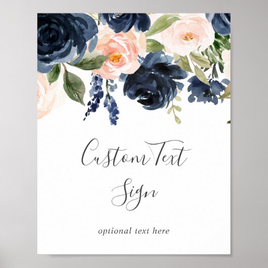 Blush en Navy Flowers | Wit aangepast tekstteken Poster (Voorkant)