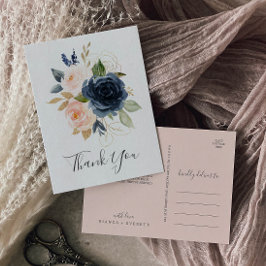 Blush en Navy Flowers | Wit bedankt Briefkaart